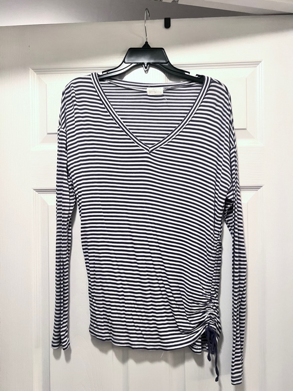 Glitz Navy & White Striped V-Neck Long Sleeve Top